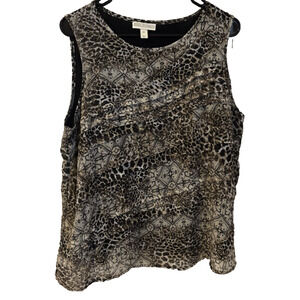 Dana Buchman Sleeveless Ruched Blouse Multi Color Print Size XL